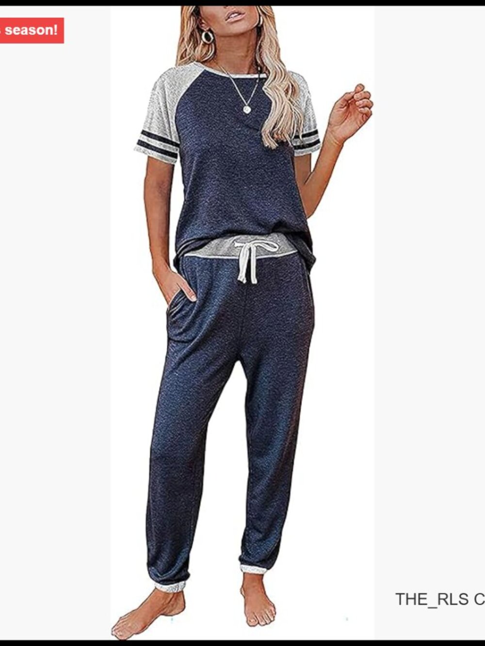 Polyester Blend Striped Short Sleeve Pullover and Long Pants Tracksuit Set